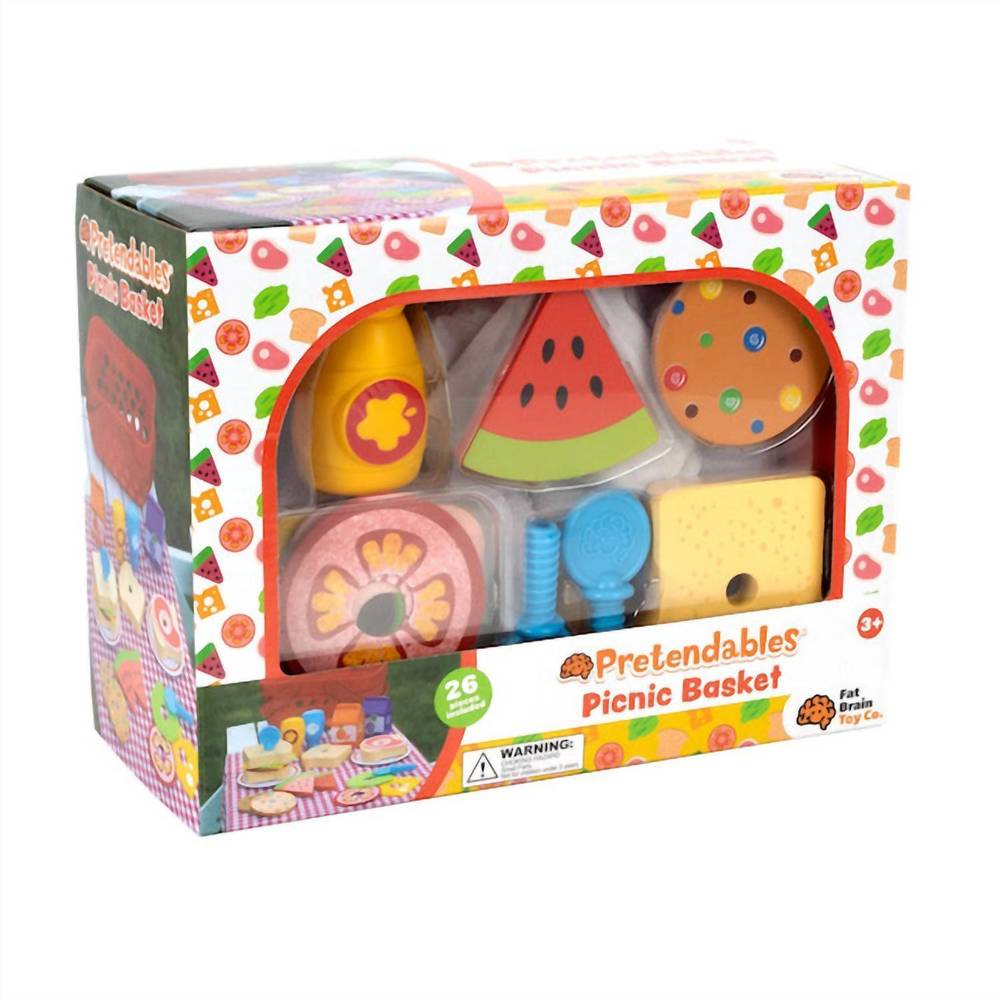 NEW FAT BRAIN TOYS pretendables picnic basket set in red